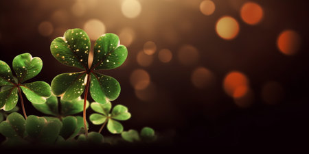 St. Patrick's day background with clovers and bokeh - created with AIの素材