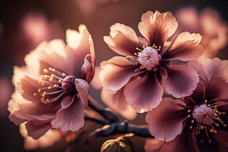 Cherry blossom, sakura flowers in spring, vintage style - created with AIの素材