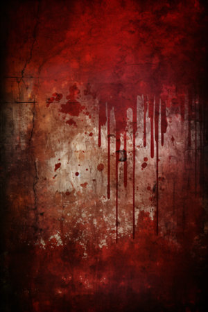 Halloween or horror concept. Blood splatter on red grunge background created with AIの素材