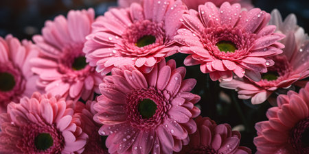 Pink gerbera flowers with dark background - created with AIの素材