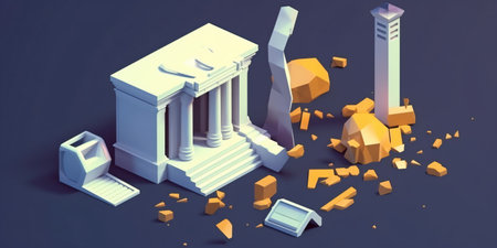 3d illustration Bank building with a broken facade created with AIの素材