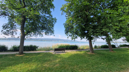 Summer vacation on beautiful Lake Constance with blue sky and sunshine