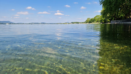 Summer vacation on beautiful Lake Constance with blue sky and sunshine