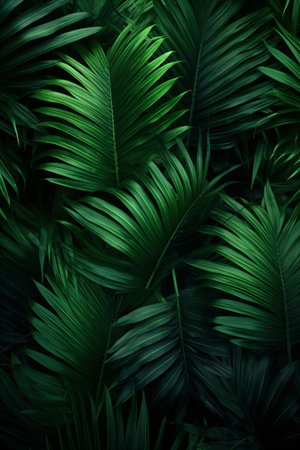 Tropical green leaves background. Nature and botanical concept created with AIの素材