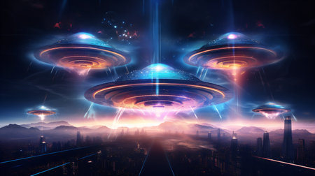 Ufos in the sky night created with AIの素材