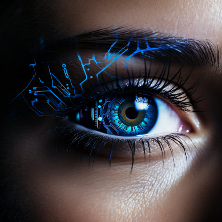 Close-up of human eye with artificial intelligence concept created with AIの素材