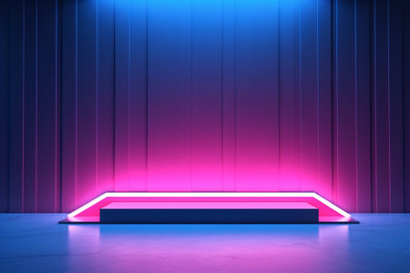 Neon podium on abstract background.の素材