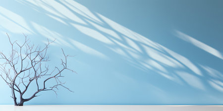 Minimalist interior with tree shadow on blue wall Abstract background created with AIの素材