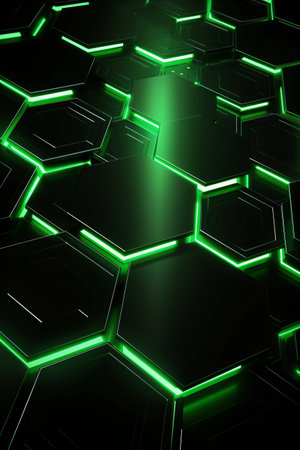 Abstract background made of glowing hexagons.の素材