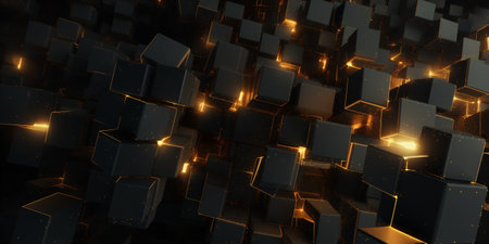 Dark abstract geometric background with glowing cubes. Futuristic background.の素材