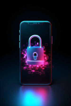 Smartphone with padlock on the screen.の素材