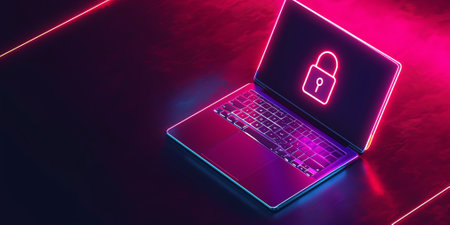 Laptop with closed padlock on the screen.の素材