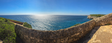 panoramic view beach Mallorca Cala Romantica Summer holidays blue skyの写真素材