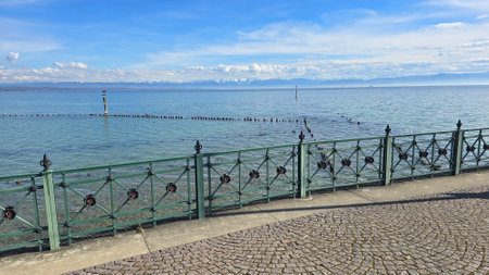 Vacation at beautiful Lake Constance Friedrichshafen blue sky sunshineの写真素材