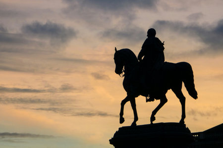King John Monument on Theaterplatz in Dresdenの写真素材