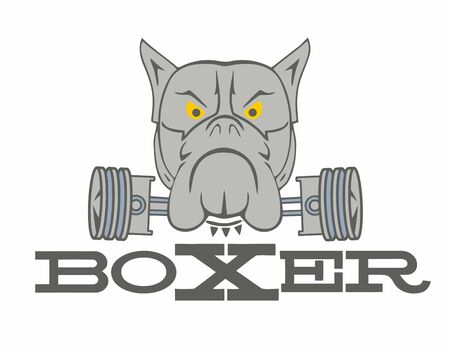 Boxer dog face with two pistons.のイラスト素材