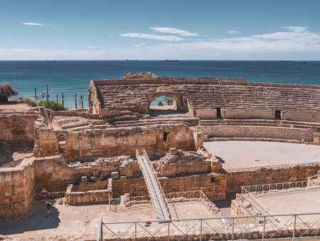Ruins of Roman amphitheater in Paphos, Cyprusの写真素材