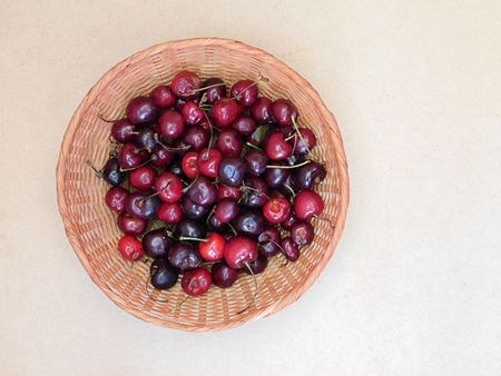 Cherries on a wooden backgroundの写真素材