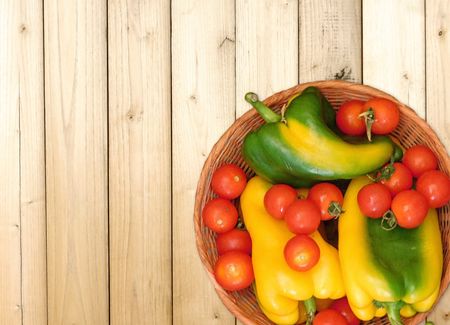 Vegetables on wooden backgroundの写真素材