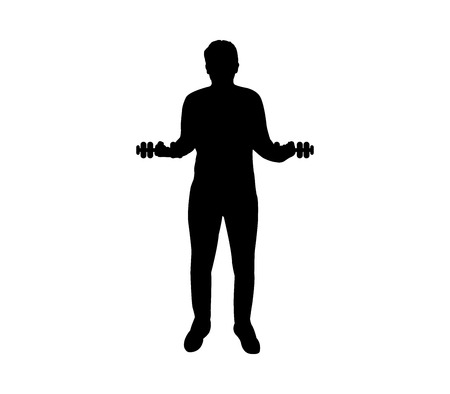 Man silhouette with gym weight on white background, vector illustration.のイラスト素材