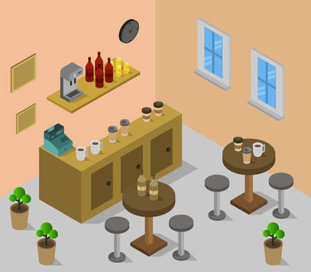 isometric restaurant roomのイラスト素材