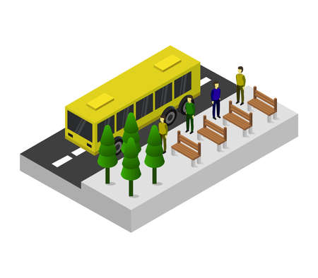 isometric city bus stopのイラスト素材