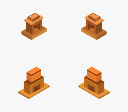 isometric fireplaceのイラスト素材