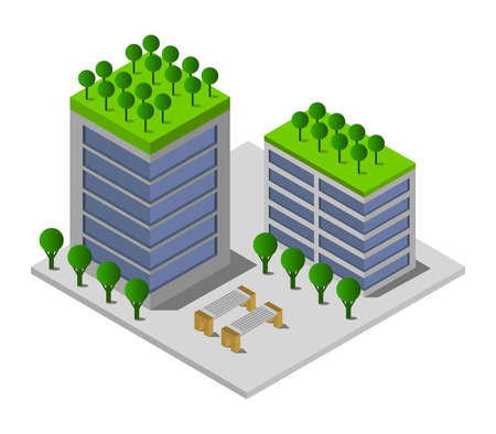 isometric building illustrationのイラスト素材