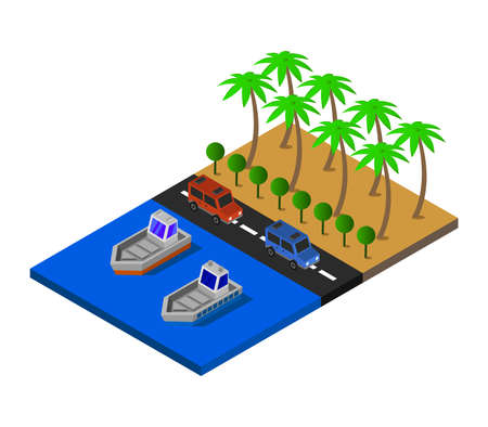 isometric beach illustrationのイラスト素材