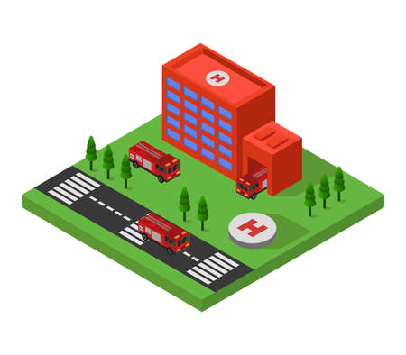 isometric fire station illustrationのイラスト素材