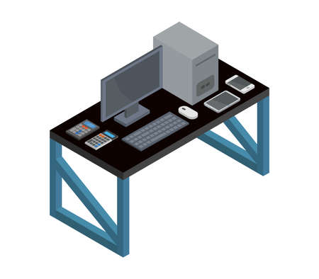 isometric office deskのイラスト素材