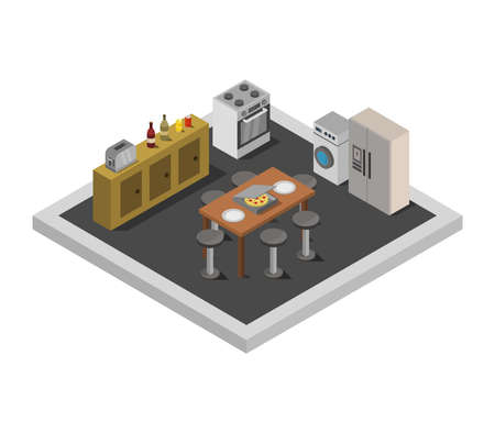isometric kitchen roomのイラスト素材