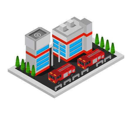 isometric fire stationのイラスト素材