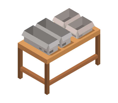 table with isometric boxのイラスト素材