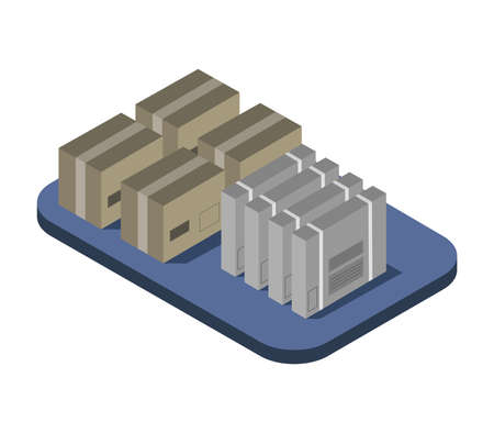 table with isometric boxのイラスト素材