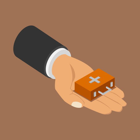 First aid kit in a hand. Vector illustration in flat style.のイラスト素材