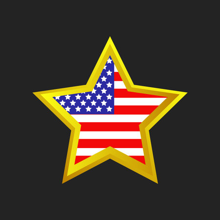 Star icon. Vector illustration in flat style. USA flag on the star.のイラスト素材