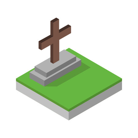 Isometric grave with cross. Vector illustration of a grave with cross.のイラスト素材