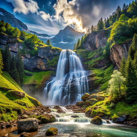 Beautiful waterfall in the Dolomites, Italy, Europe.の素材