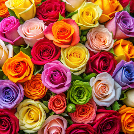 Colorful roses background. Close up of multicolored roses.の素材