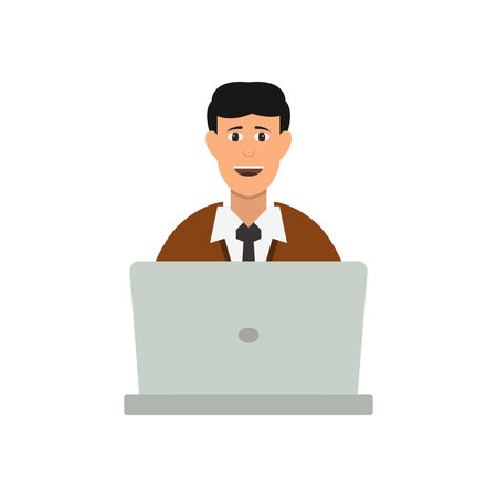 Businessman with laptop icon. Office and business theme. Isolated design. Vector illustrationのイラスト素材