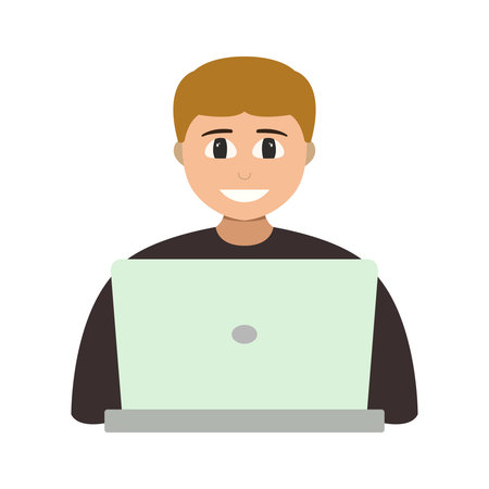young man with laptop avatar character vector illustration design vector illustration designのイラスト素材