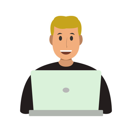 Man with laptop icon. Device gadget technology and electronic theme. Isolated design. Vector illustrationのイラスト素材