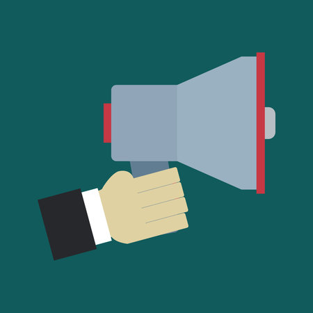 Hand holding a megaphone. Flat design. Vector illustration.のイラスト素材