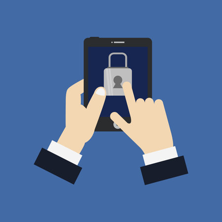 Smartphone with padlock on screen. Flat design. Vector illustrationのイラスト素材