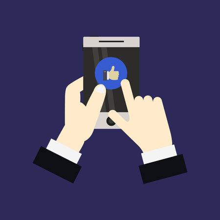 Smartphone icon in flat style. Vector illustration on blue background.のイラスト素材