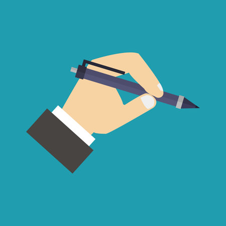Hand with pen. Flat design. Vector illustration. Business concept.のイラスト素材