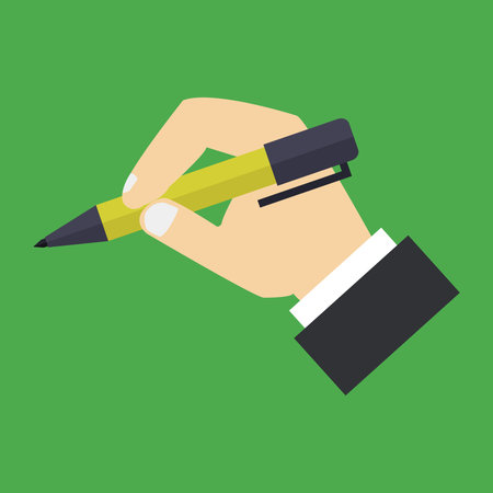 Hand writing with a pen on a green background. Vector illustration.のイラスト素材