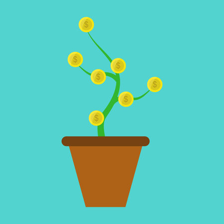 Flat icon on stylish background money tree in a pot with coinsのイラスト素材