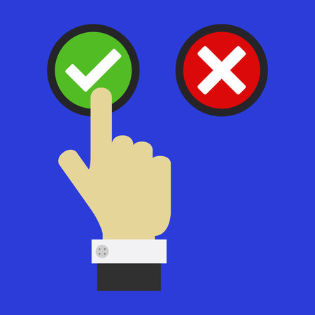 Hand click check mark icon. Yes and no button. Vector illustrationのイラスト素材